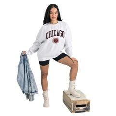 Chicago Bears Gameday Couture Women's Traditional Logo Oversized Premium Fleece Pullover Sweatshirt - Ash Pullover