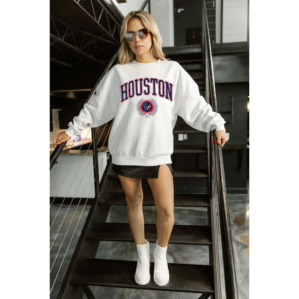 Houston Texans Gameday Couture Women's Traditional Logo Oversized Premium Fleece Pullover Sweatshirt - Ash Pullover