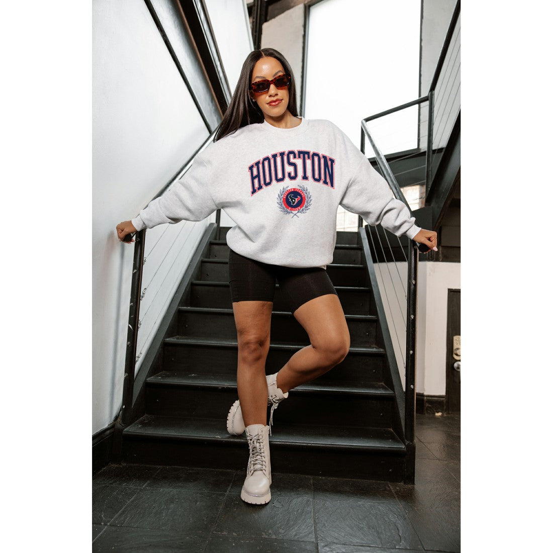 Houston Texans Gameday Couture Women's Traditional Logo Oversized Premium Fleece Pullover Sweatshirt - Ash Pullover