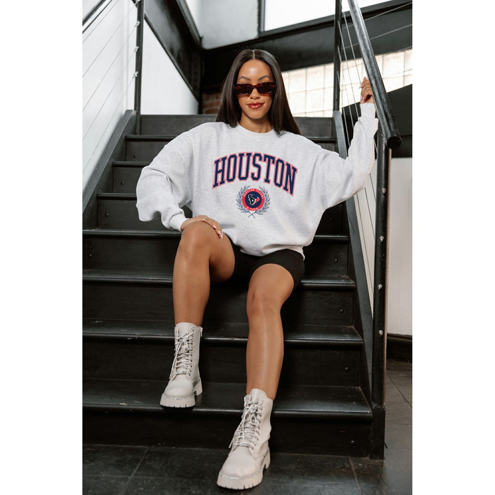 Houston Texans Gameday Couture Women's Traditional Logo Oversized Premium Fleece Pullover Sweatshirt - Ash Pullover