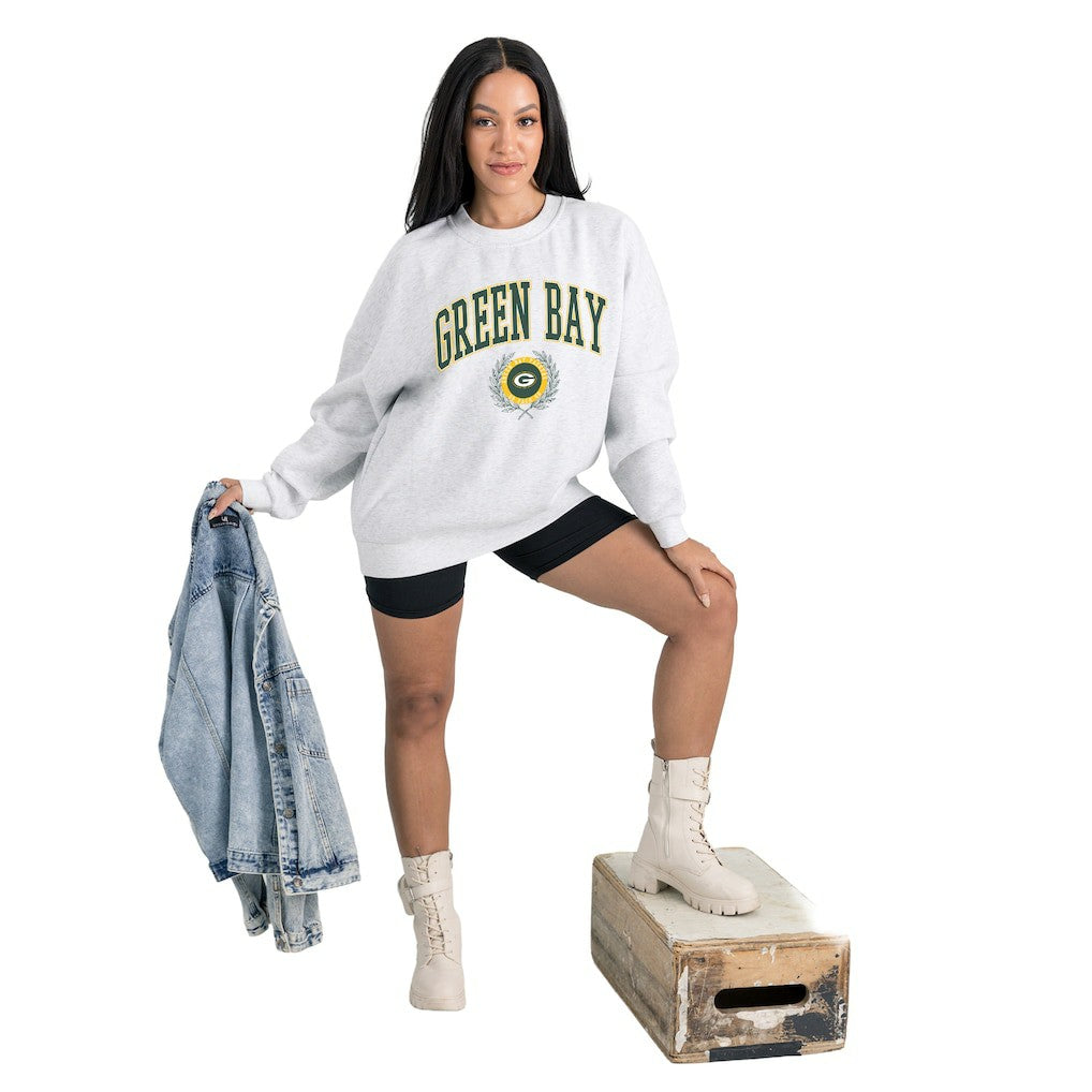 Green Bay Packers Gameday Couture Women's Traditional Logo Oversized Premium Fleece Pullover Sweatshirt - Ash Pullover