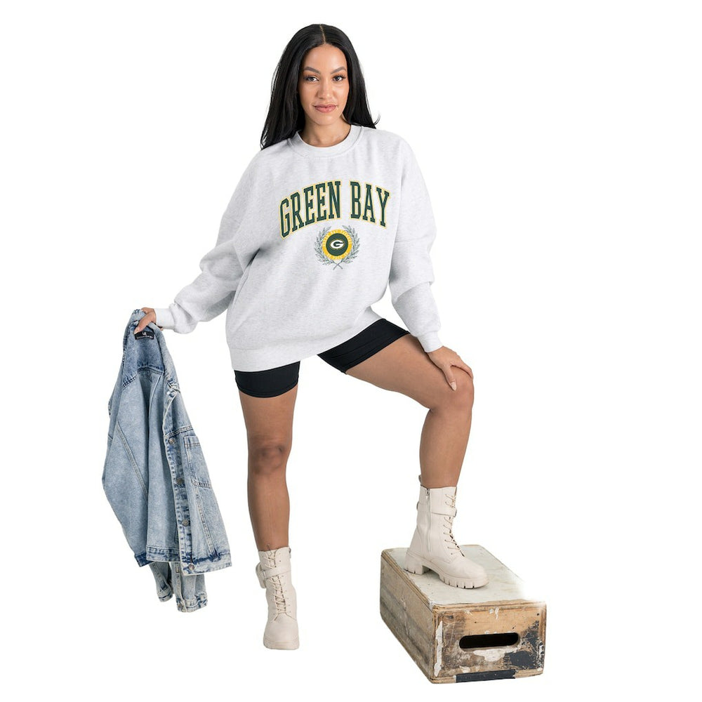 Green Bay Packers Gameday Couture Women's Traditional Logo Oversized Premium Fleece Pullover Sweatshirt - Ash Pullover