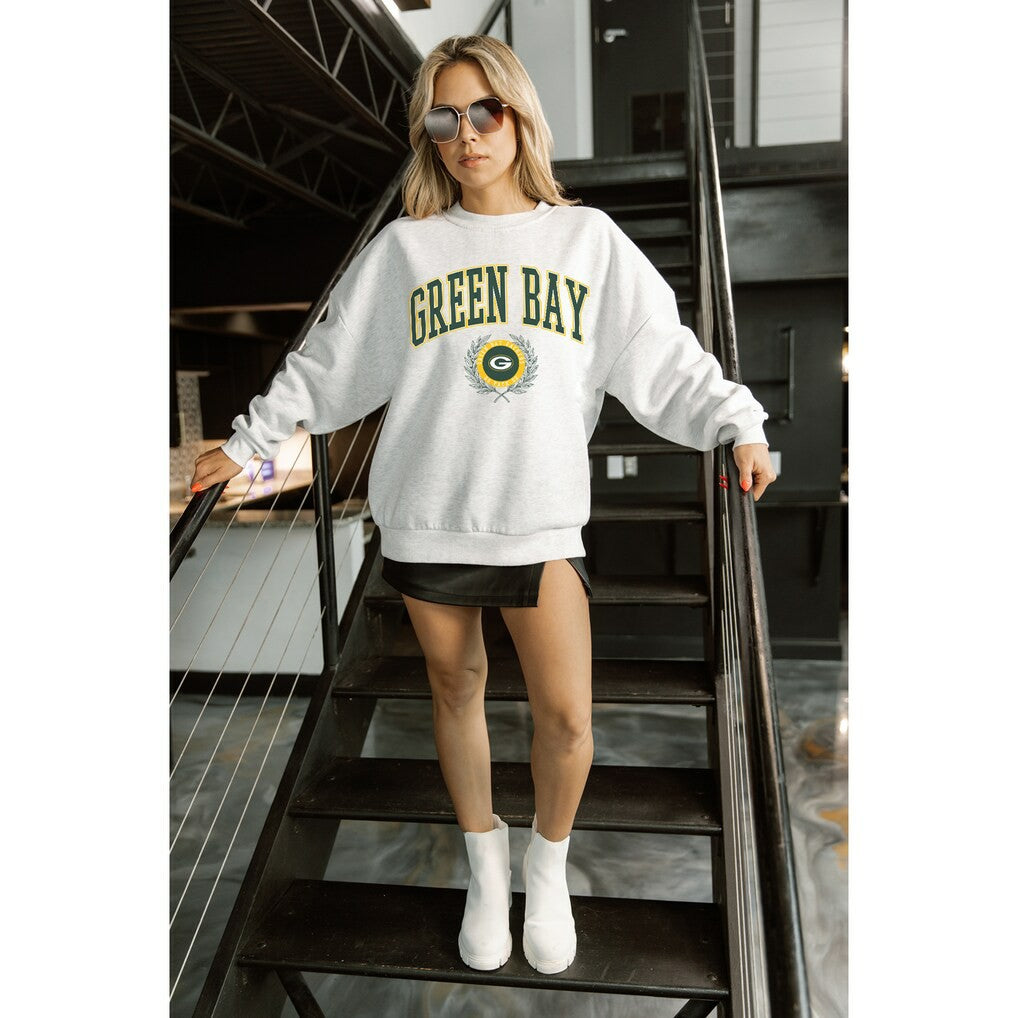 Green Bay Packers Gameday Couture Women's Traditional Logo Oversized Premium Fleece Pullover Sweatshirt - Ash Pullover
