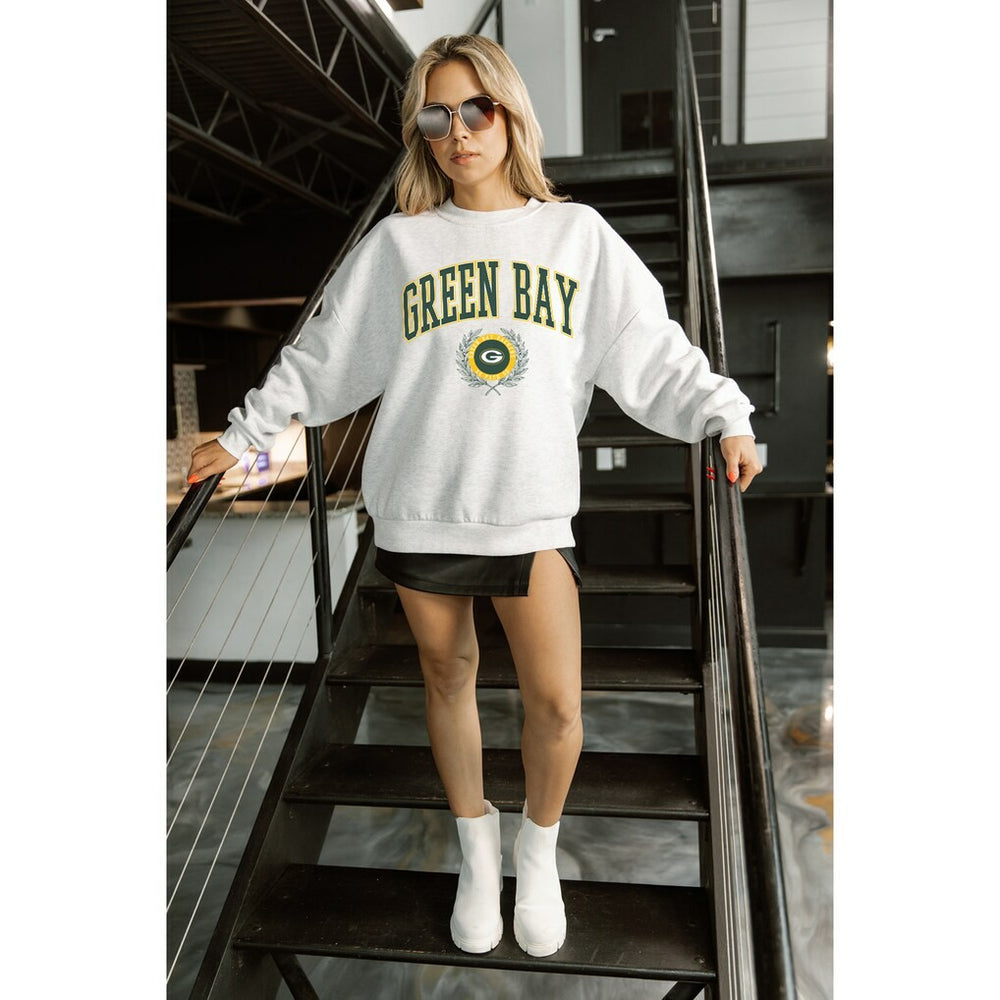 Green Bay Packers Gameday Couture Women's Traditional Logo Oversized Premium Fleece Pullover Sweatshirt - Ash Pullover