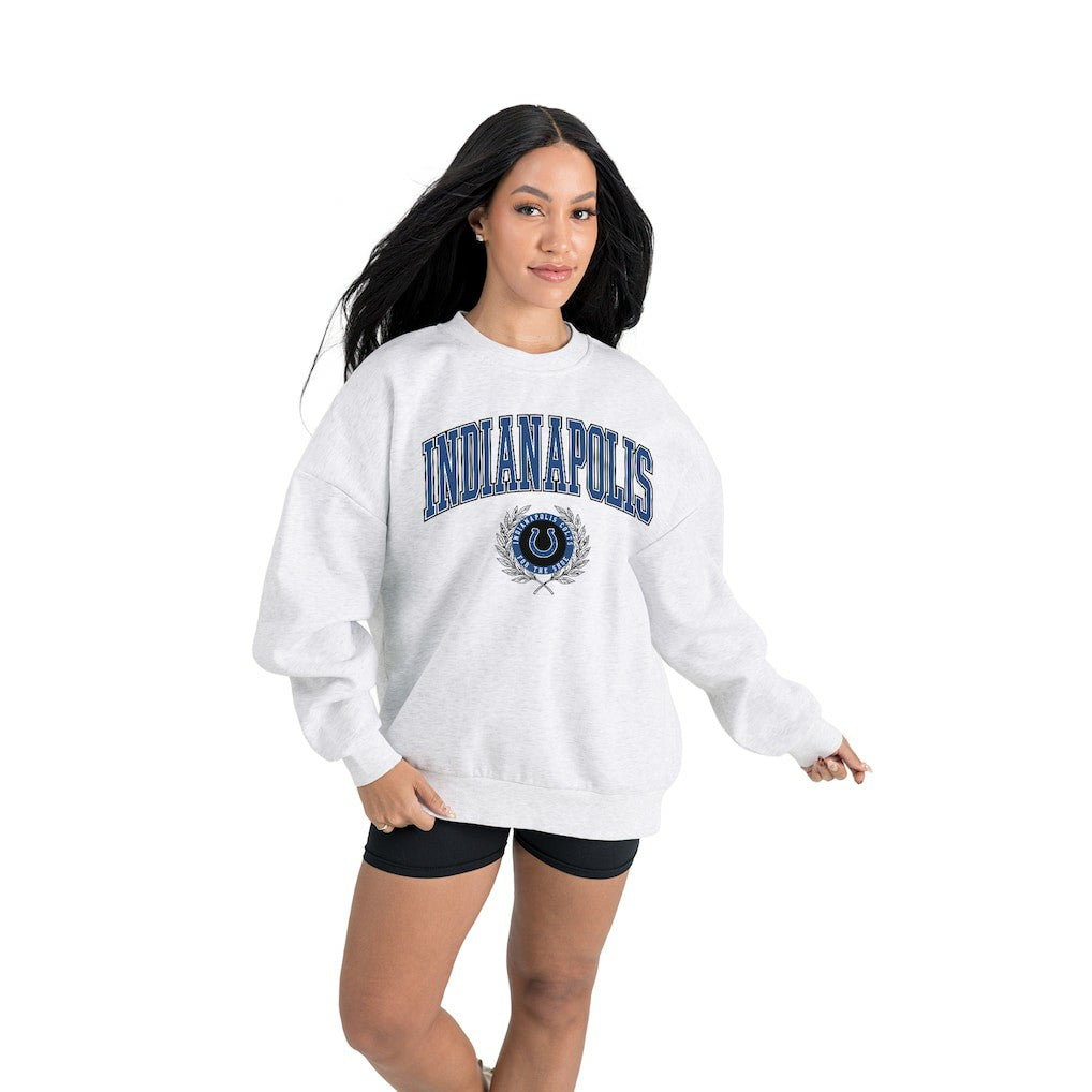 Indianapolis Colts Gameday Couture Women's Traditional Logo Oversized Premium Fleece Pullover Sweatshirt - Ash Pullover