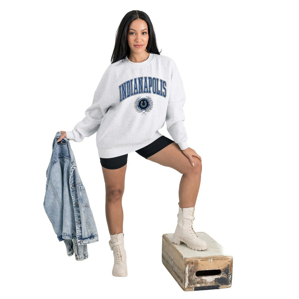 Indianapolis Colts Gameday Couture Women's Traditional Logo Oversized Premium Fleece Pullover Sweatshirt - Ash Pullover