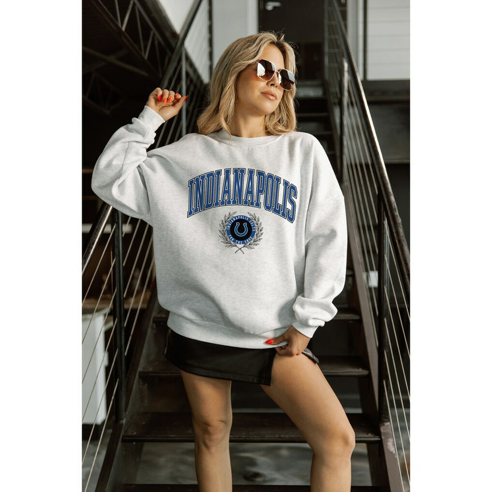 Indianapolis Colts Gameday Couture Women's Traditional Logo Oversized Premium Fleece Pullover Sweatshirt - Ash Pullover