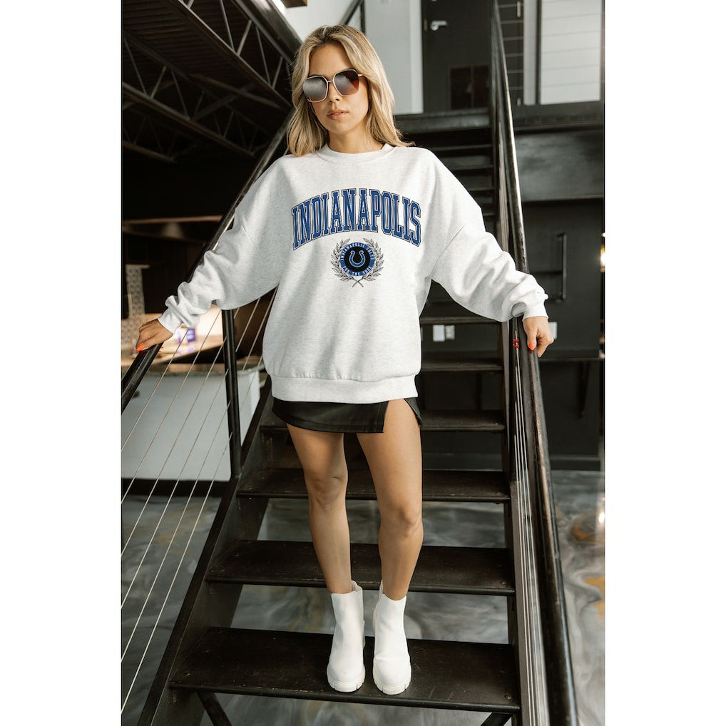 Indianapolis Colts Gameday Couture Women's Traditional Logo Oversized Premium Fleece Pullover Sweatshirt - Ash Pullover