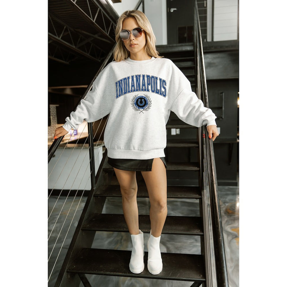 Indianapolis Colts Gameday Couture Women's Traditional Logo Oversized Premium Fleece Pullover Sweatshirt - Ash Pullover