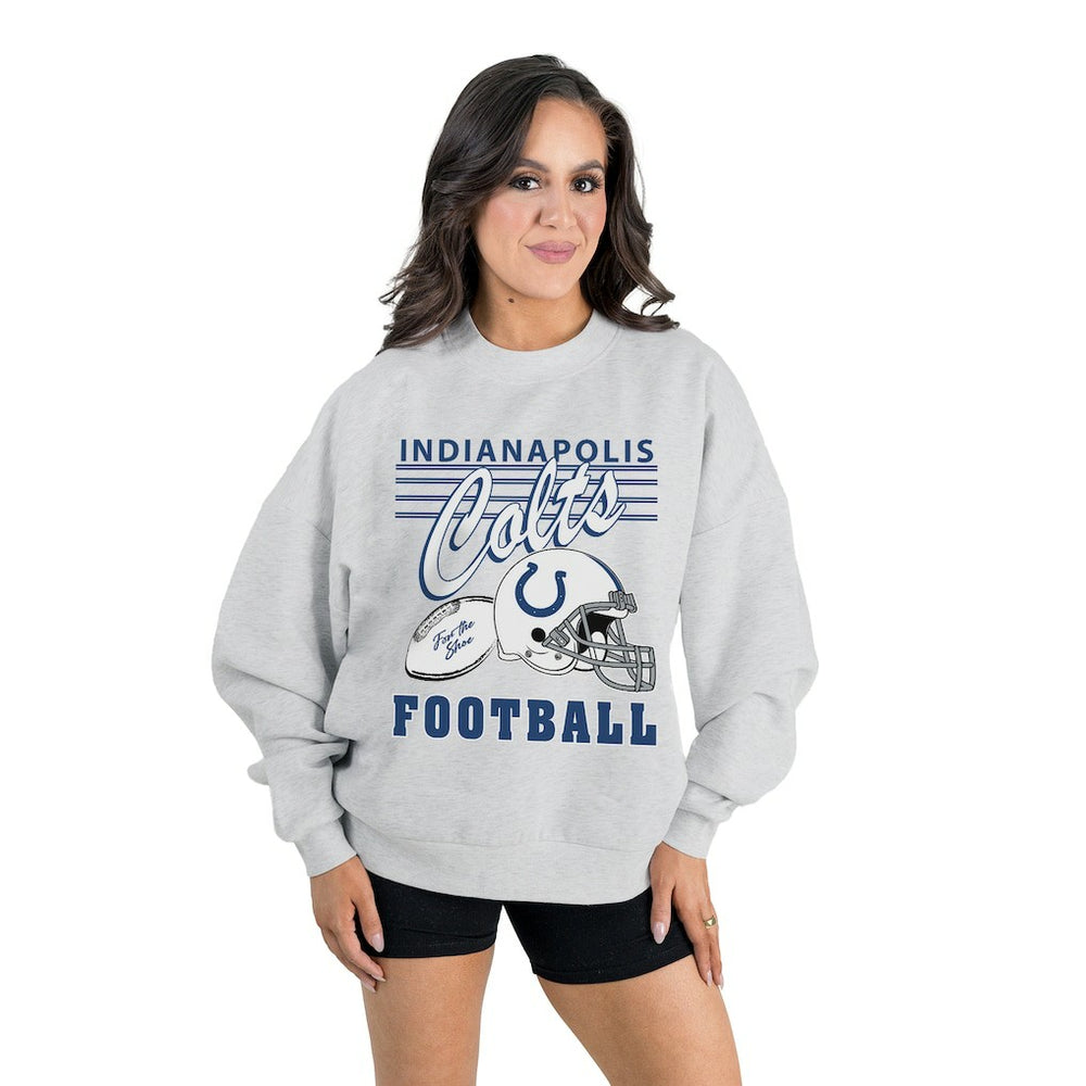 Indianapolis Colts Gameday Couture Women's Home Turf Oversized Premium Fleece Pullover Sweatshirt - Ash Pullover