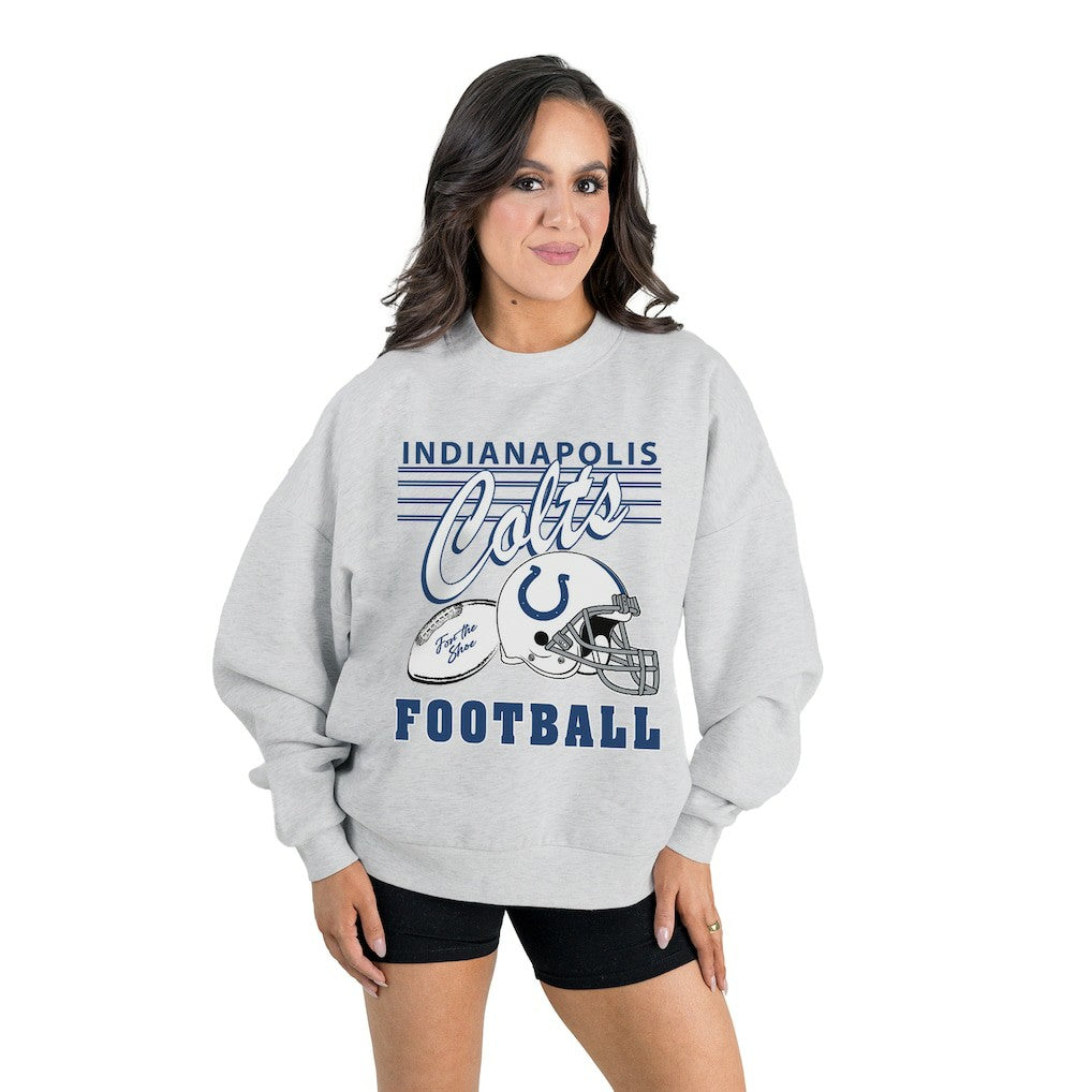 Indianapolis Colts Gameday Couture Women's Home Turf Oversized Premium Fleece Pullover Sweatshirt - Ash Pullover