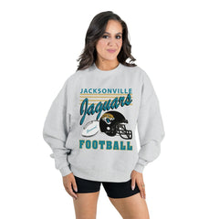Jacksonville Jaguars Gameday Couture Women's Home Turf Oversized Premium Fleece Pullover Sweatshirt - Ash Pullover