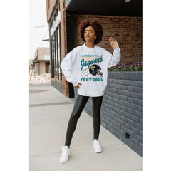 Jacksonville Jaguars Gameday Couture Women's Home Turf Oversized Premium Fleece Pullover Sweatshirt - Ash Pullover