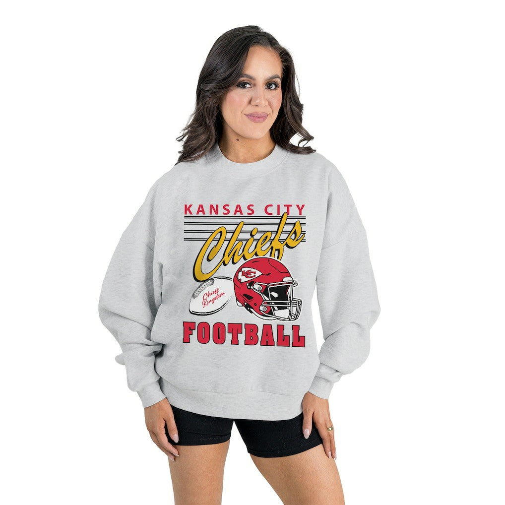 Kansas City Chiefs Gameday Couture Women's Home Turf Oversized Premium Fleece Pullover Sweatshirt - Ash Pullover