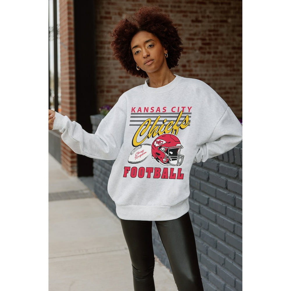 Kansas City Chiefs Gameday Couture Women's Home Turf Oversized Premium Fleece Pullover Sweatshirt - Ash Pullover