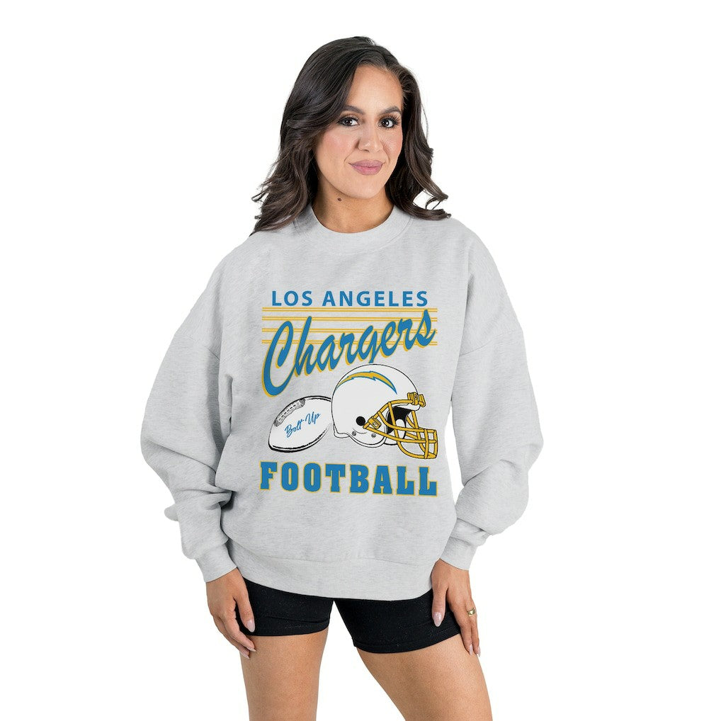 Los Angeles Chargers Gameday Couture Women's Home Turf Oversized Premium Fleece Pullover Sweatshirt - Ash Pullover