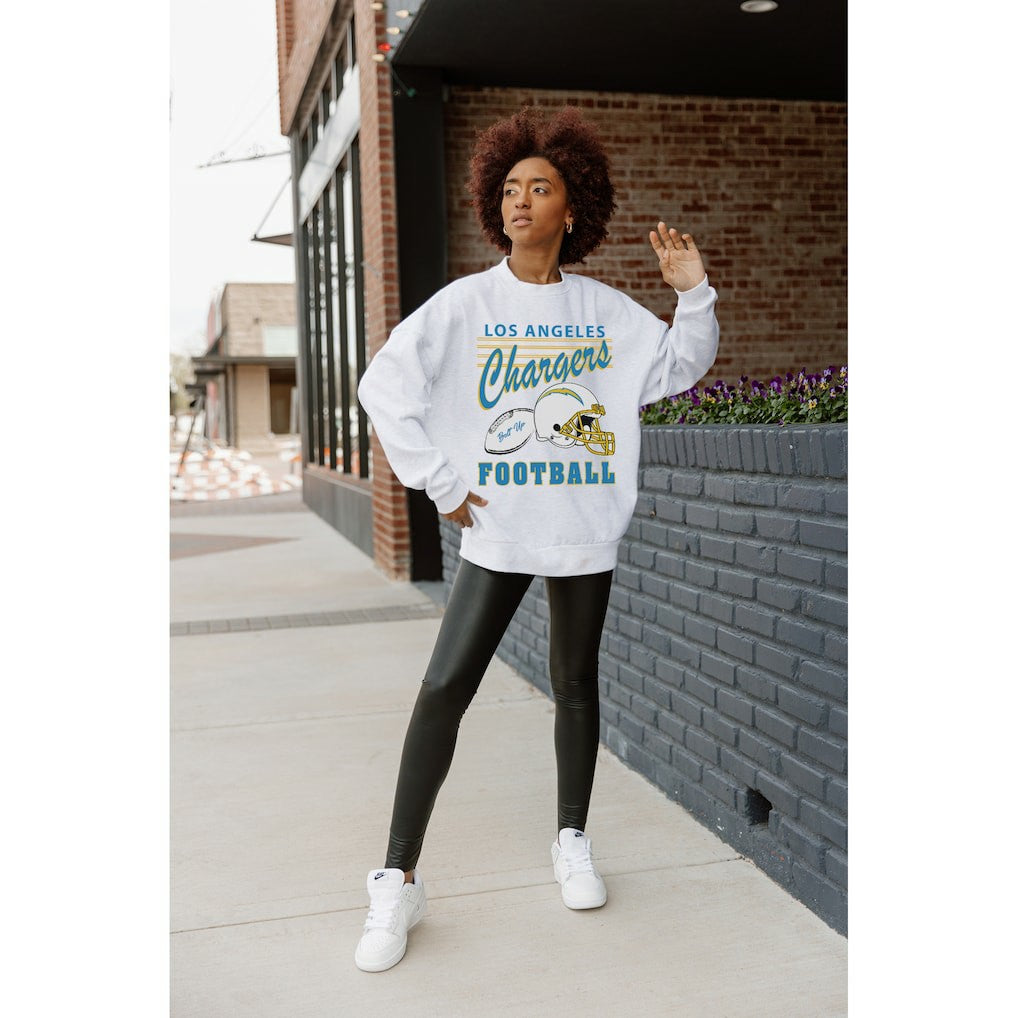 Los Angeles Chargers Gameday Couture Women's Home Turf Oversized Premium Fleece Pullover Sweatshirt - Ash Pullover