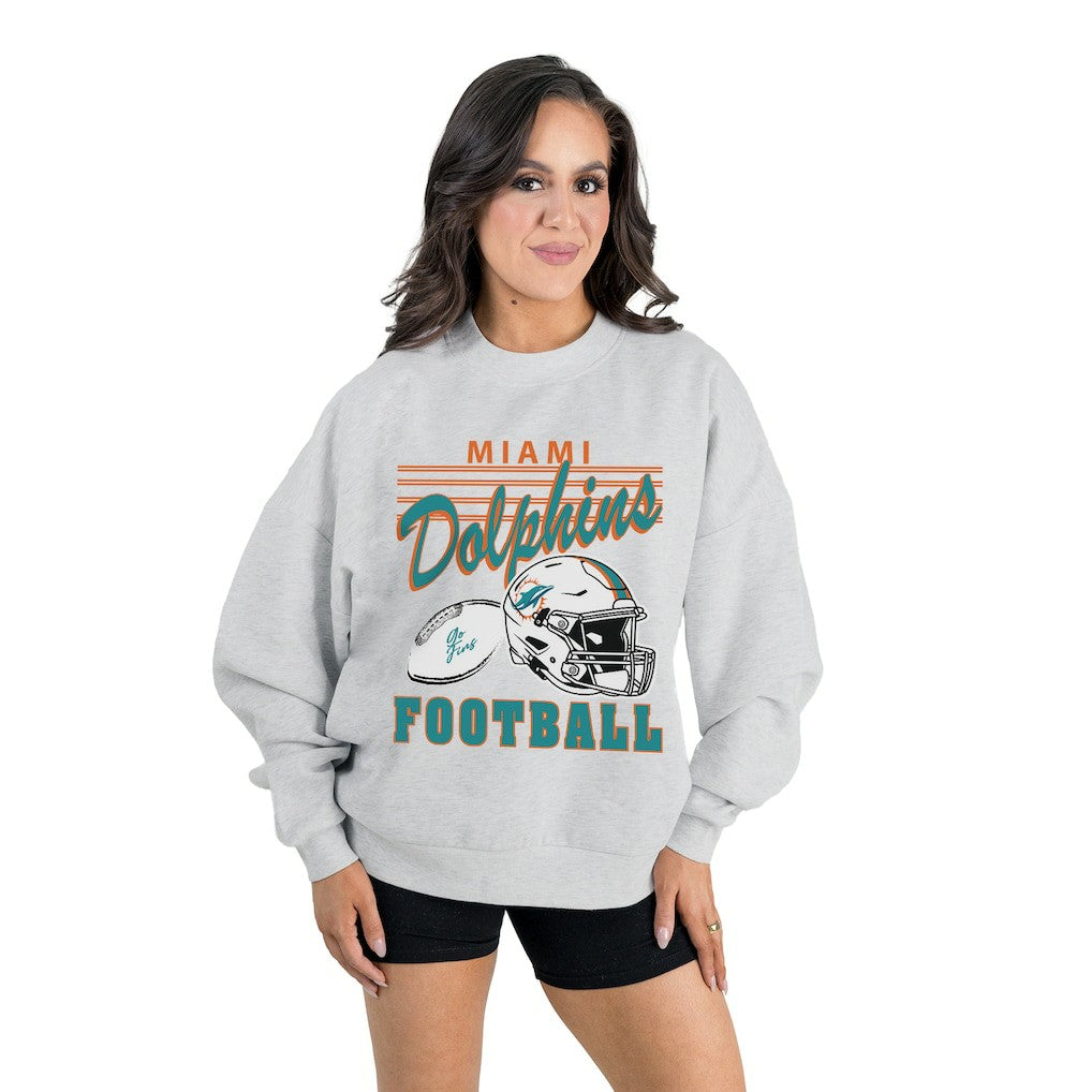 Miami Dolphins Gameday Couture Women's Home Turf Oversized Premium Fleece Pullover Sweatshirt - Ash Pullover