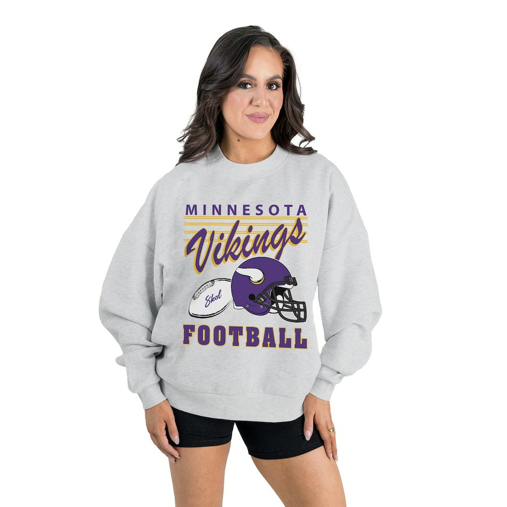 Minnesota Vikings Gameday Couture Women's Home Turf Oversized Premium Fleece Pullover Sweatshirt - Ash Pullover