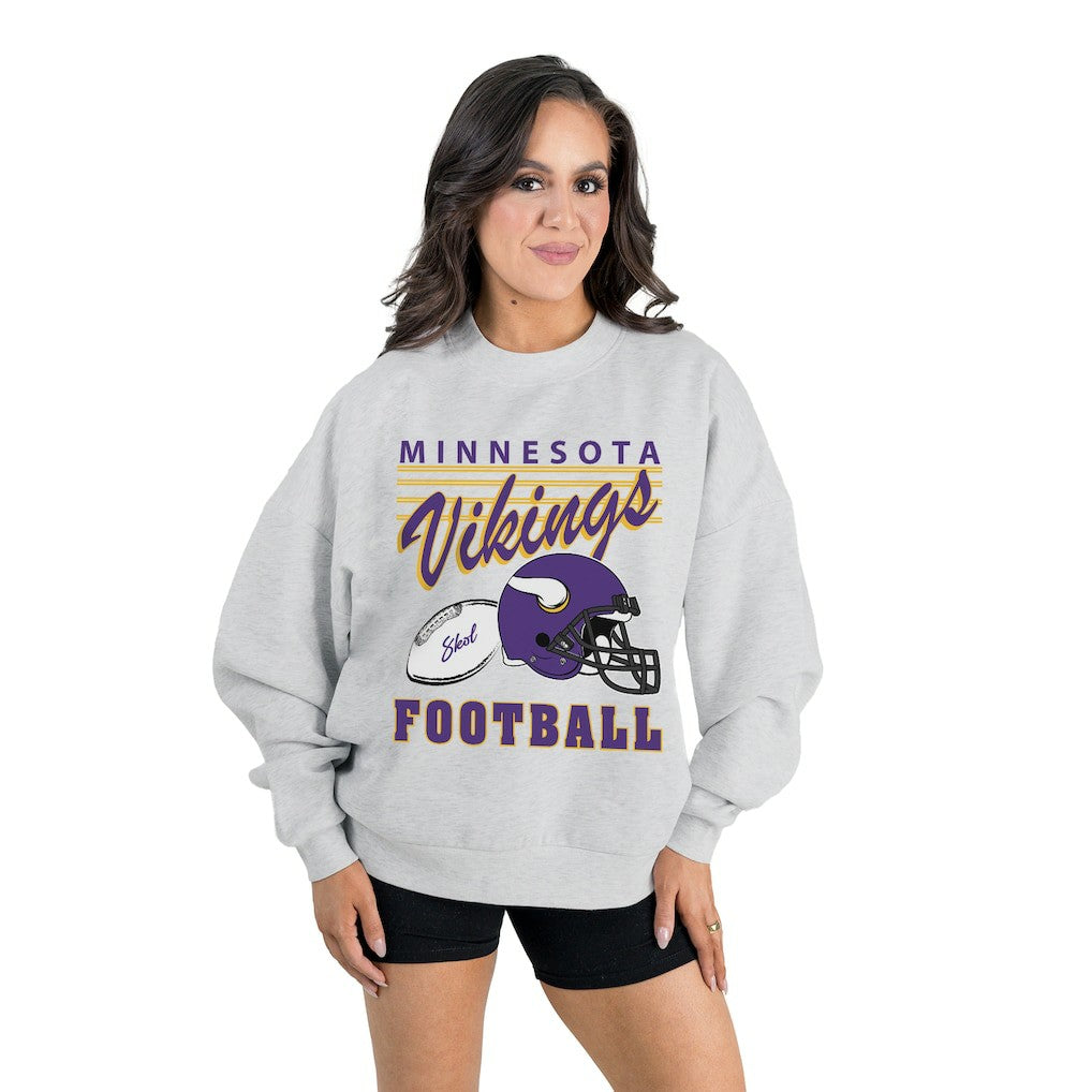 Minnesota Vikings Gameday Couture Women's Home Turf Oversized Premium Fleece Pullover Sweatshirt - Ash Pullover