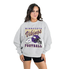 Minnesota Vikings Gameday Couture Women's Home Turf Oversized Premium Fleece Pullover Sweatshirt - Ash Pullover