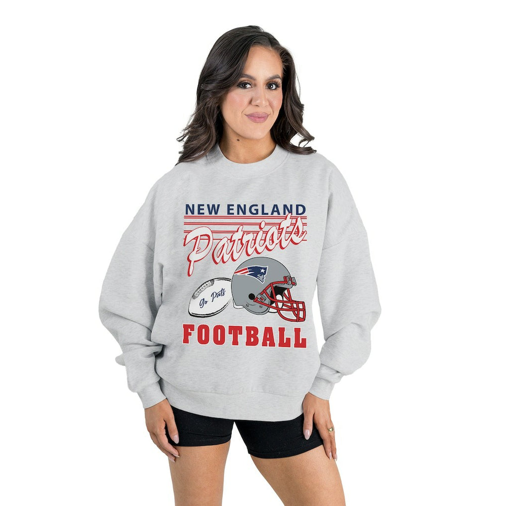 New England Patriots Gameday Couture Women's Home Turf Oversized Premium Fleece Pullover Sweatshirt - Ash Pullover