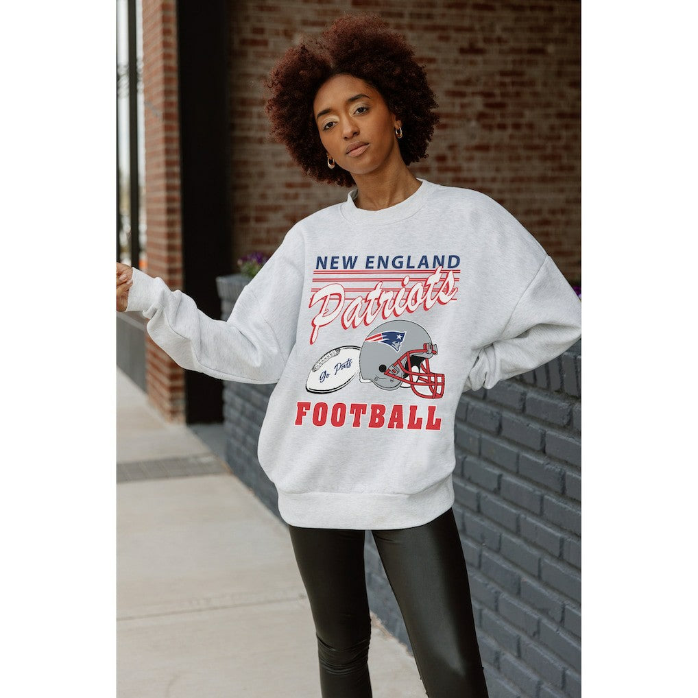 New England Patriots Gameday Couture Women's Home Turf Oversized Premium Fleece Pullover Sweatshirt - Ash Pullover