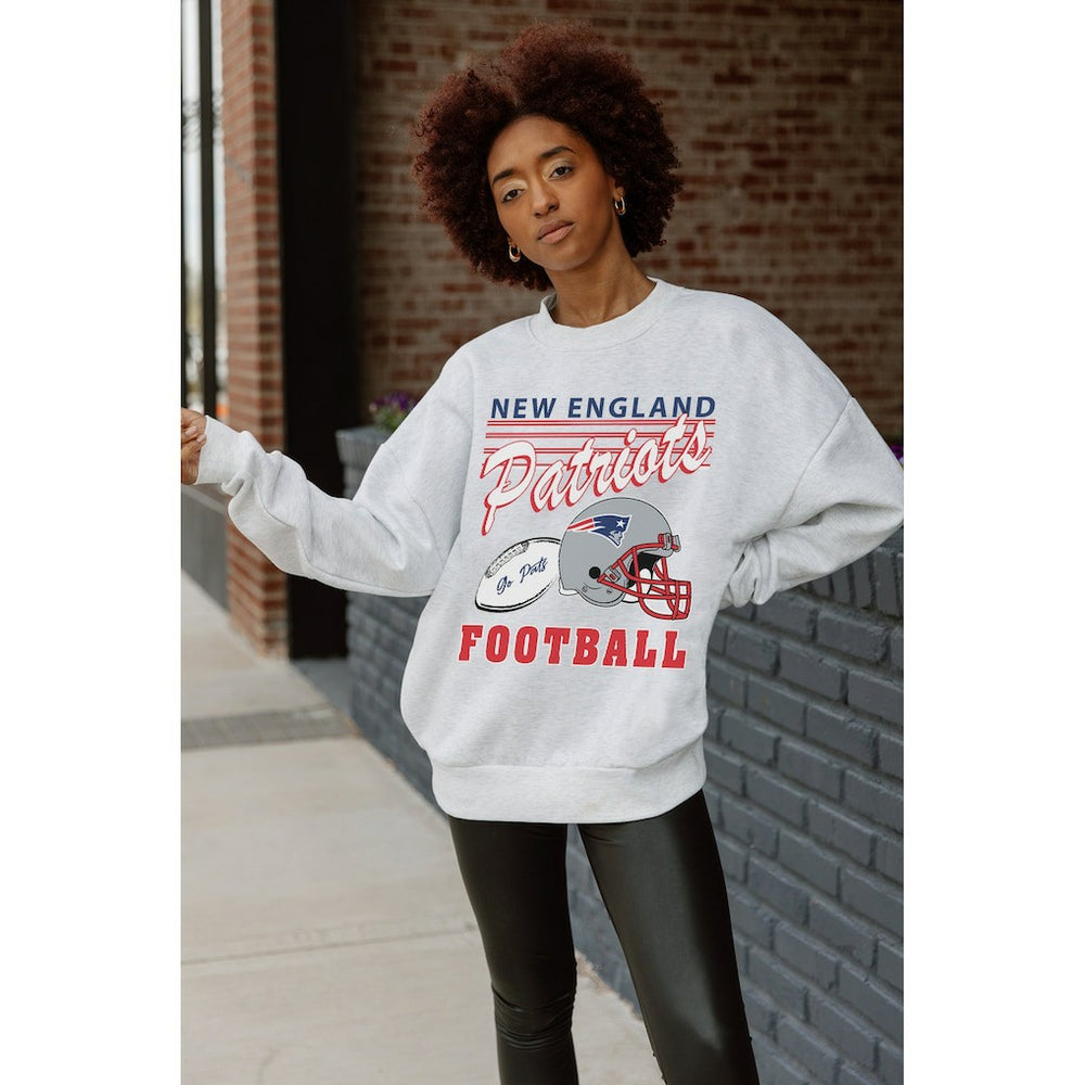 New England Patriots Gameday Couture Women's Home Turf Oversized Premium Fleece Pullover Sweatshirt - Ash Pullover