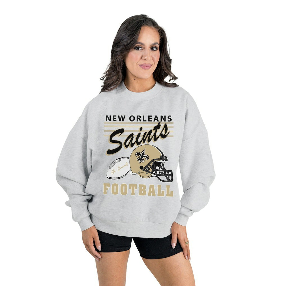 New Orleans Saints Gameday Couture Women's Home Turf Oversized Premium Fleece Pullover Sweatshirt - Ash Pullover