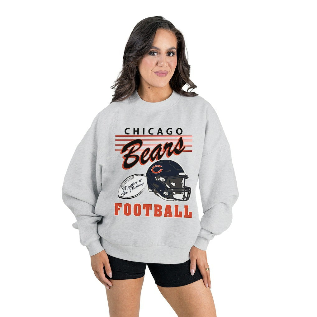 Chicago Bears Gameday Couture Women's Home Turf Oversized Premium Fleece Pullover Sweatshirt - Ash Pullover
