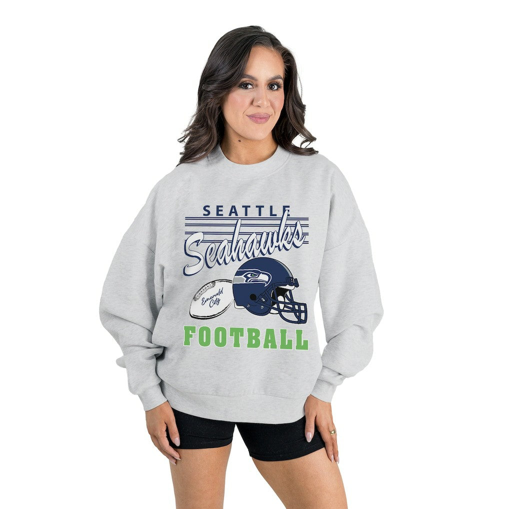 Seattle Seahawks Gameday Couture Women's Home Turf Oversized Premium Fleece Pullover Sweatshirt - Ash Pullover