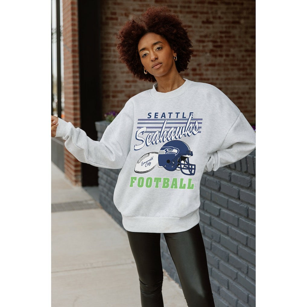 Seattle Seahawks Gameday Couture Women's Home Turf Oversized Premium Fleece Pullover Sweatshirt - Ash Pullover