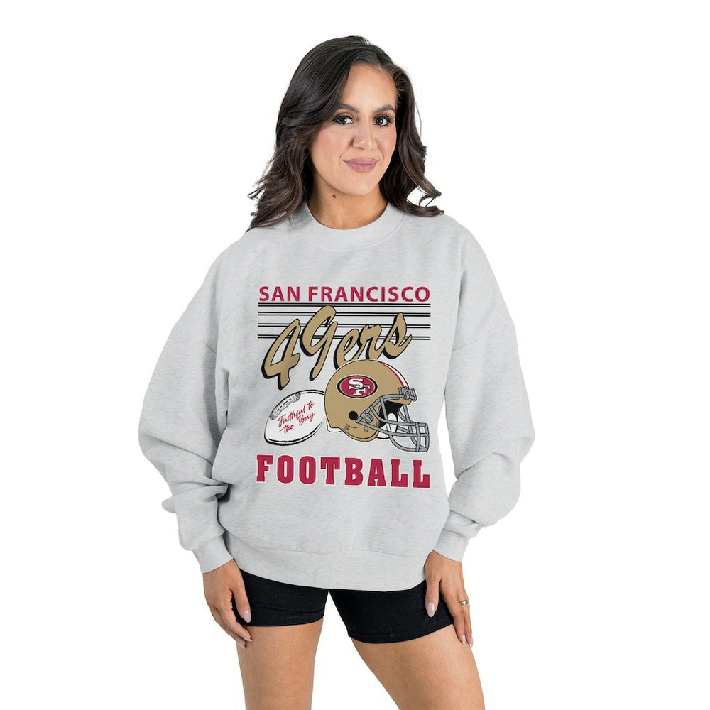 San Francisco 49ers Gameday Couture Women's Home Turf Oversized Premium Fleece Pullover Sweatshirt - Ash Pullover