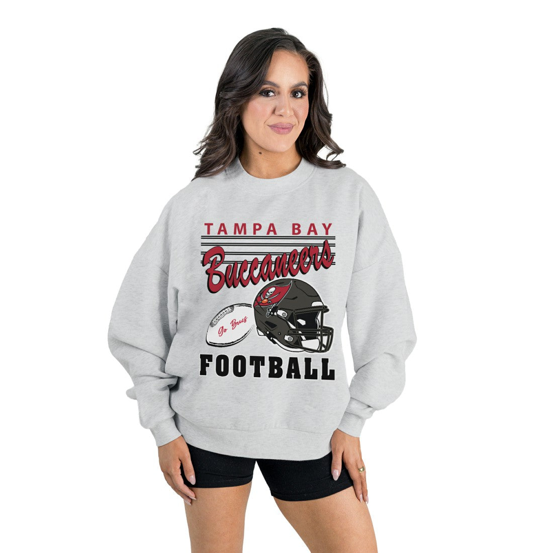 Tampa Bay Buccaneers Gameday Couture Women's Home Turf Oversized Premium Fleece Pullover Sweatshirt - Ash Pullover
