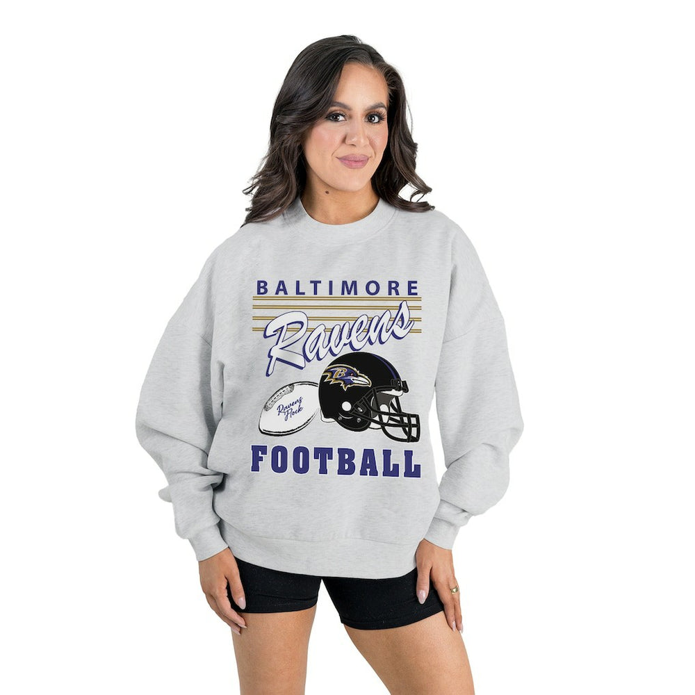 Baltimore Ravens Gameday Couture Women's Home Turf Oversized Premium Fleece Pullover Sweatshirt - Ash Pullover