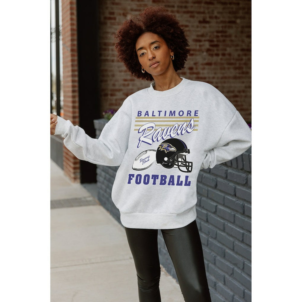 Baltimore Ravens Gameday Couture Women's Home Turf Oversized Premium Fleece Pullover Sweatshirt - Ash Pullover