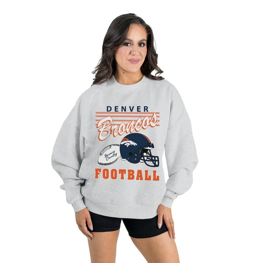 Denver Broncos Gameday Couture Women's Home Turf Oversized Premium Fleece Pullover Sweatshirt - Ash Pullover
