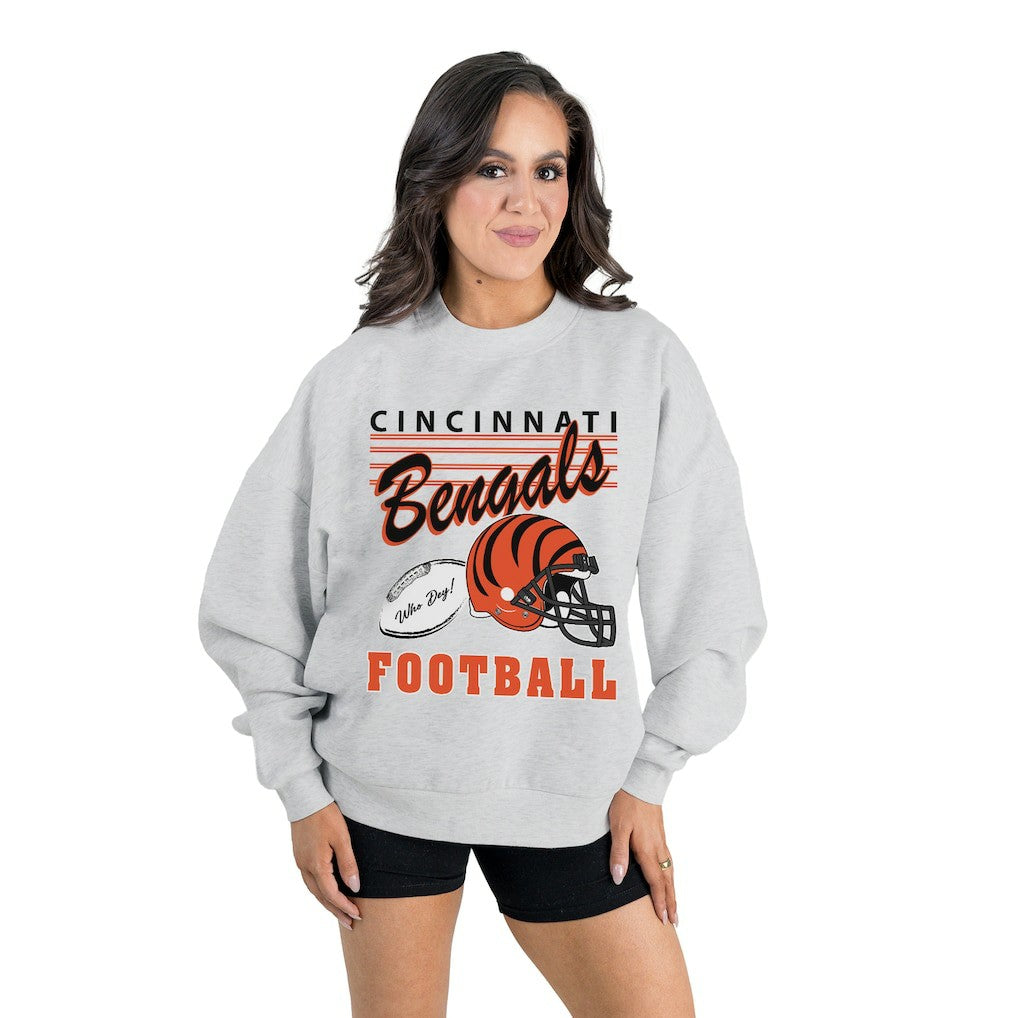 Cincinnati Bengals Gameday Couture Women's Home Turf Oversized Premium Fleece Pullover Sweatshirt - Ash Pullover