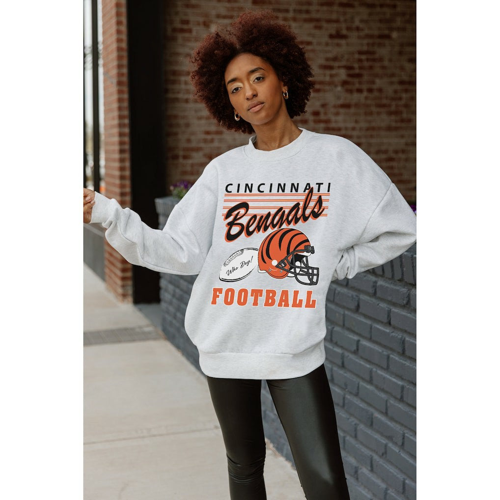 Cincinnati Bengals Gameday Couture Women's Home Turf Oversized Premium Fleece Pullover Sweatshirt - Ash Pullover
