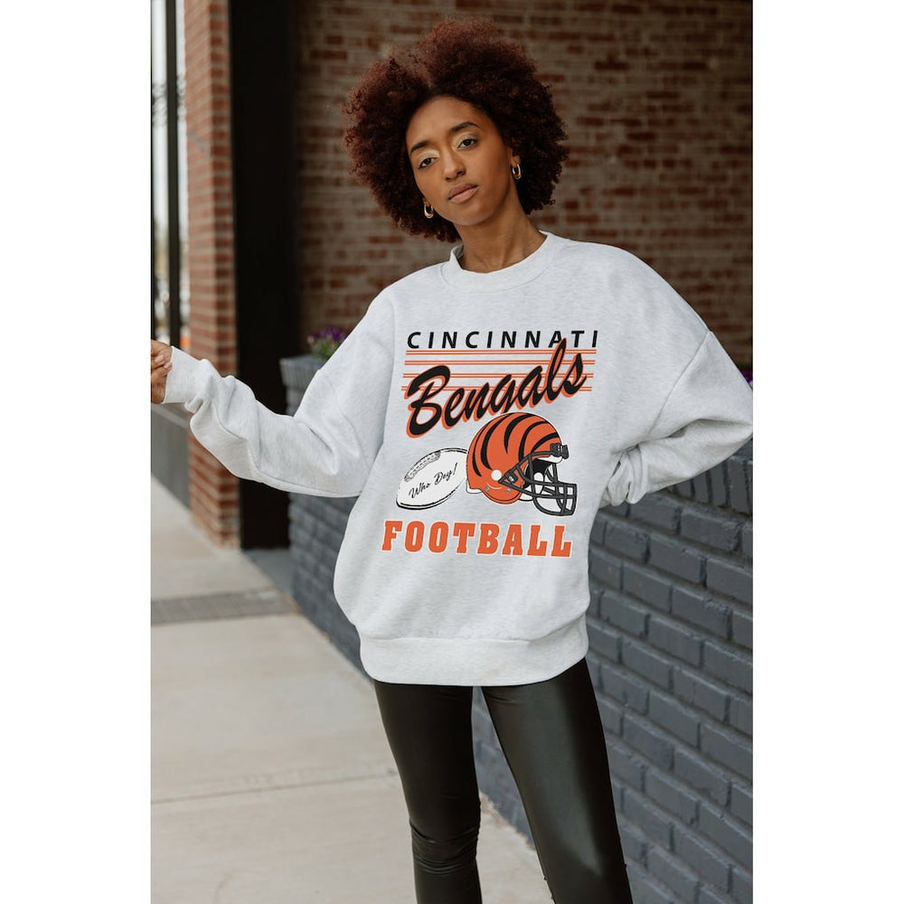 Cincinnati Bengals Gameday Couture Women's Home Turf Oversized Premium Fleece Pullover Sweatshirt - Ash Pullover