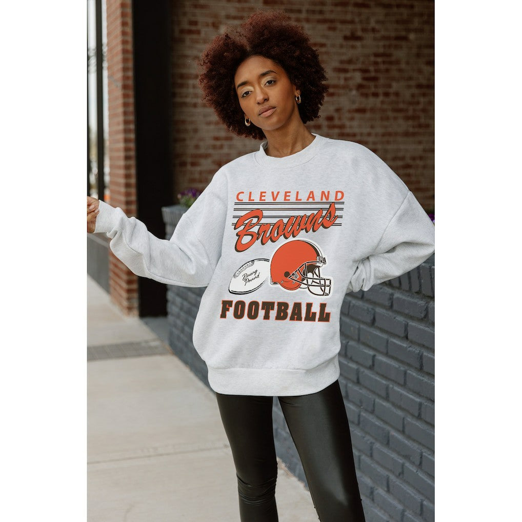 Cleveland Browns Gameday Couture Women's Home Turf Oversized Premium Fleece Pullover Sweatshirt - Ash Pullover