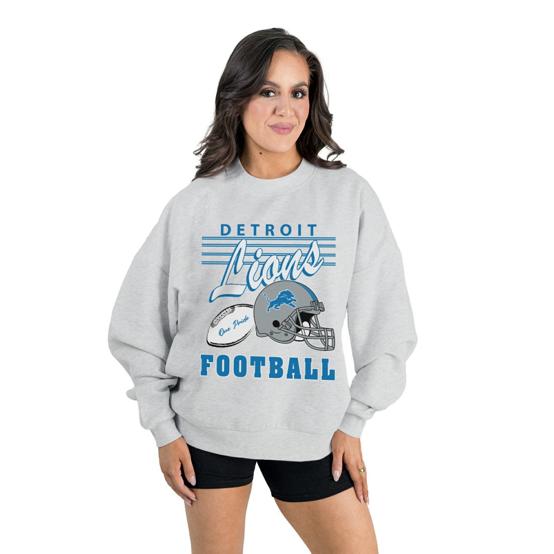 Detroit Lions Gameday Couture Women's Home Turf Oversized Premium Fleece Pullover Sweatshirt - Ash Pullover