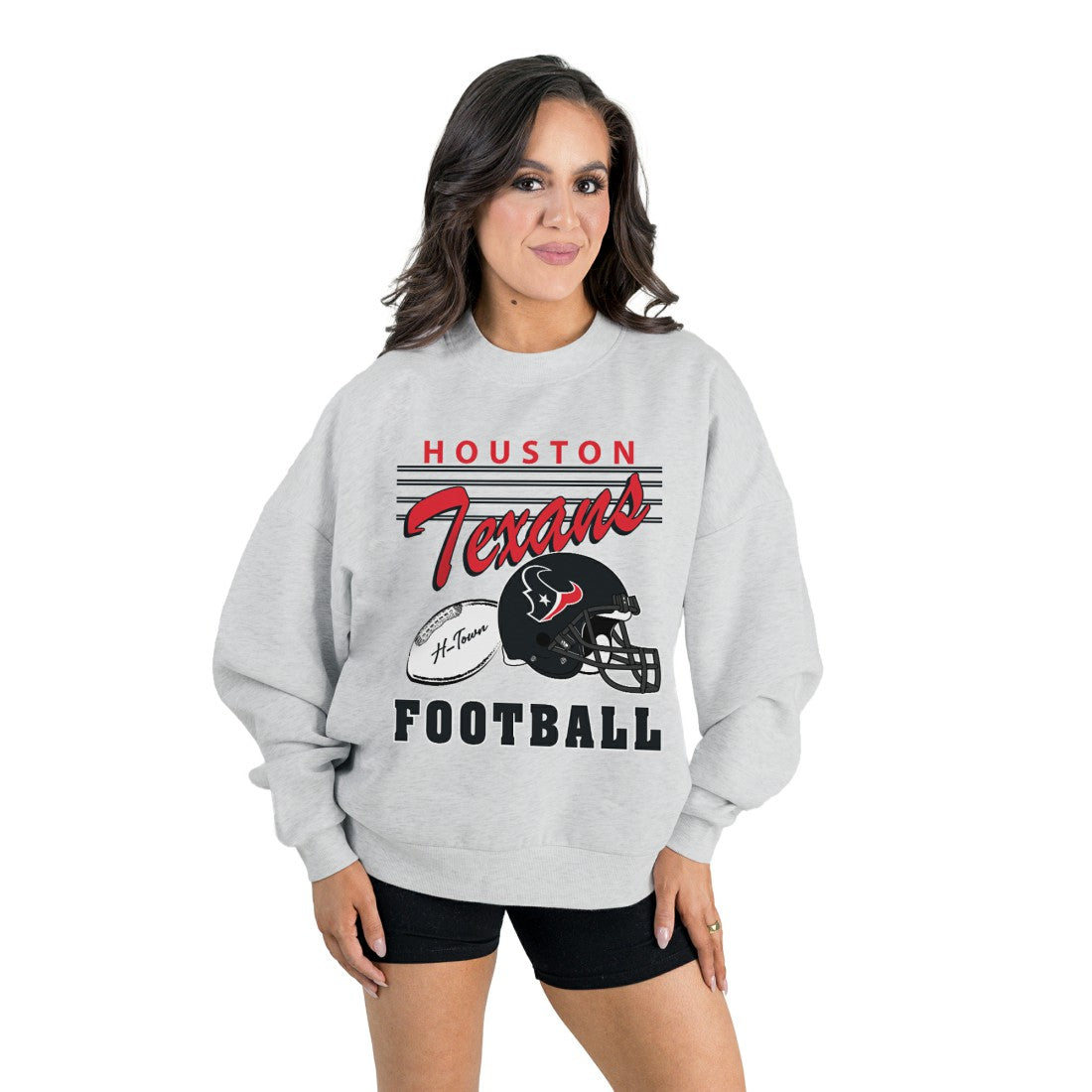 Houston Texans Gameday Couture Women's Home Turf Oversized Premium Fleece Pullover Sweatshirt - Ash Pullover