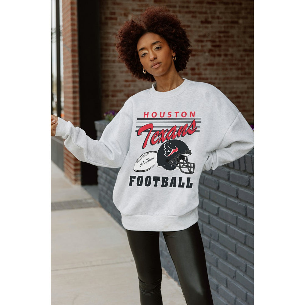 Houston Texans Gameday Couture Women's Home Turf Oversized Premium Fleece Pullover Sweatshirt - Ash Pullover