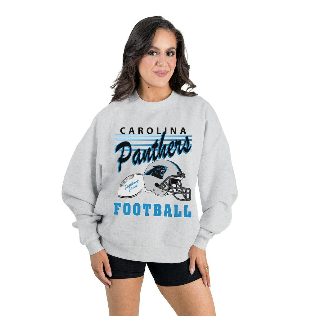 Carolina Panthers Gameday Couture Women's Home Turf Oversized Premium Fleece Pullover Sweatshirt - Ash Pullover