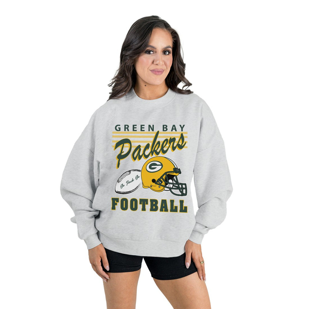 Green Bay Packers Gameday Couture Women's Home Turf Oversized Premium Fleece Pullover Sweatshirt - Ash Pullover