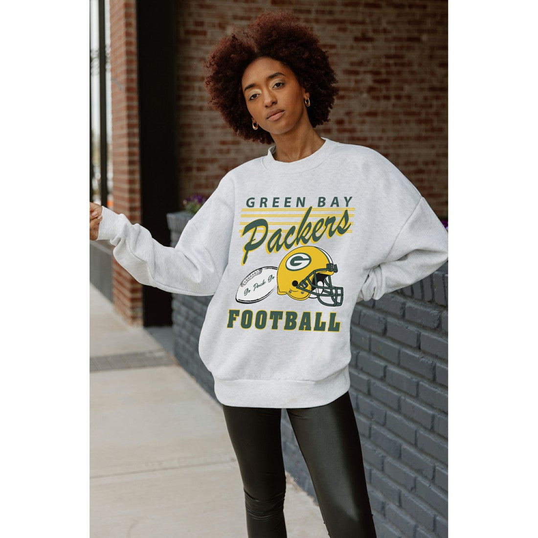 Green Bay Packers Gameday Couture Women's Home Turf Oversized Premium Fleece Pullover Sweatshirt - Ash Pullover