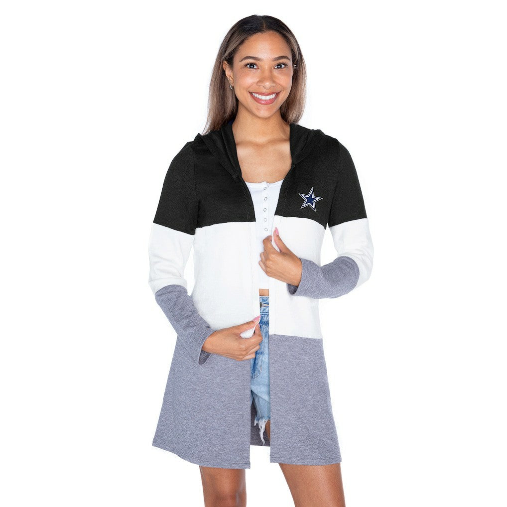 Dallas Cowboys Gameday Couture Women's Tri-Blend Color Block Lightweight Cardigan Hoodie - Black Hoodies