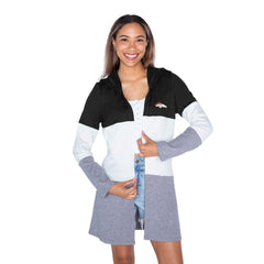 Denver Broncos Gameday Couture Women's Tri-Blend Color Block Lightweight Cardigan Hoodie - Black Hoodies