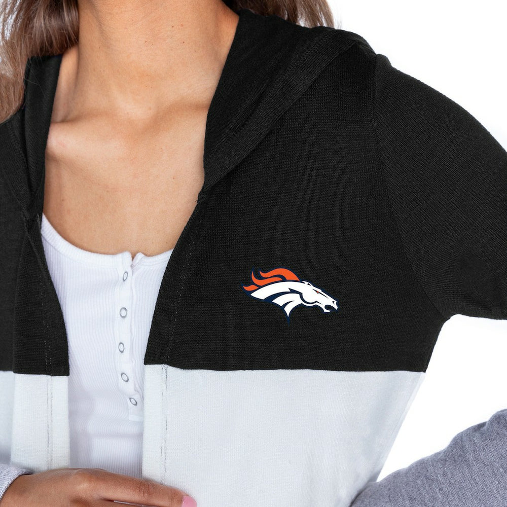 Denver Broncos Gameday Couture Women's Tri-Blend Color Block Lightweight Cardigan Hoodie - Black Hoodies